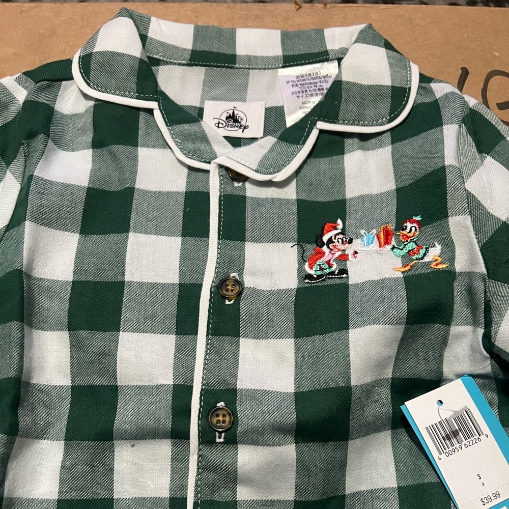 NWT Disney Mickey & Donald Holiday Green White Plaid TODDLER size 3